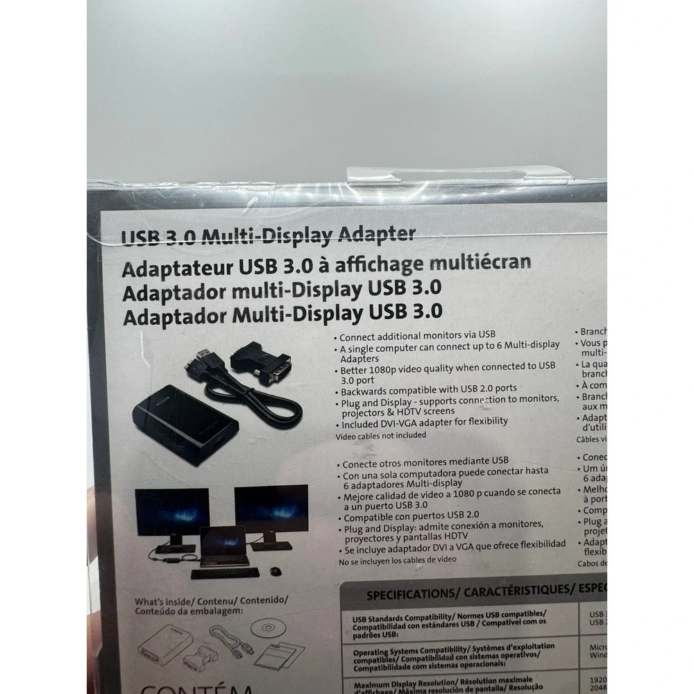 Kensington A1520A USB 3.0 Multi-Display Adapter DVI VGA 1080p Black New